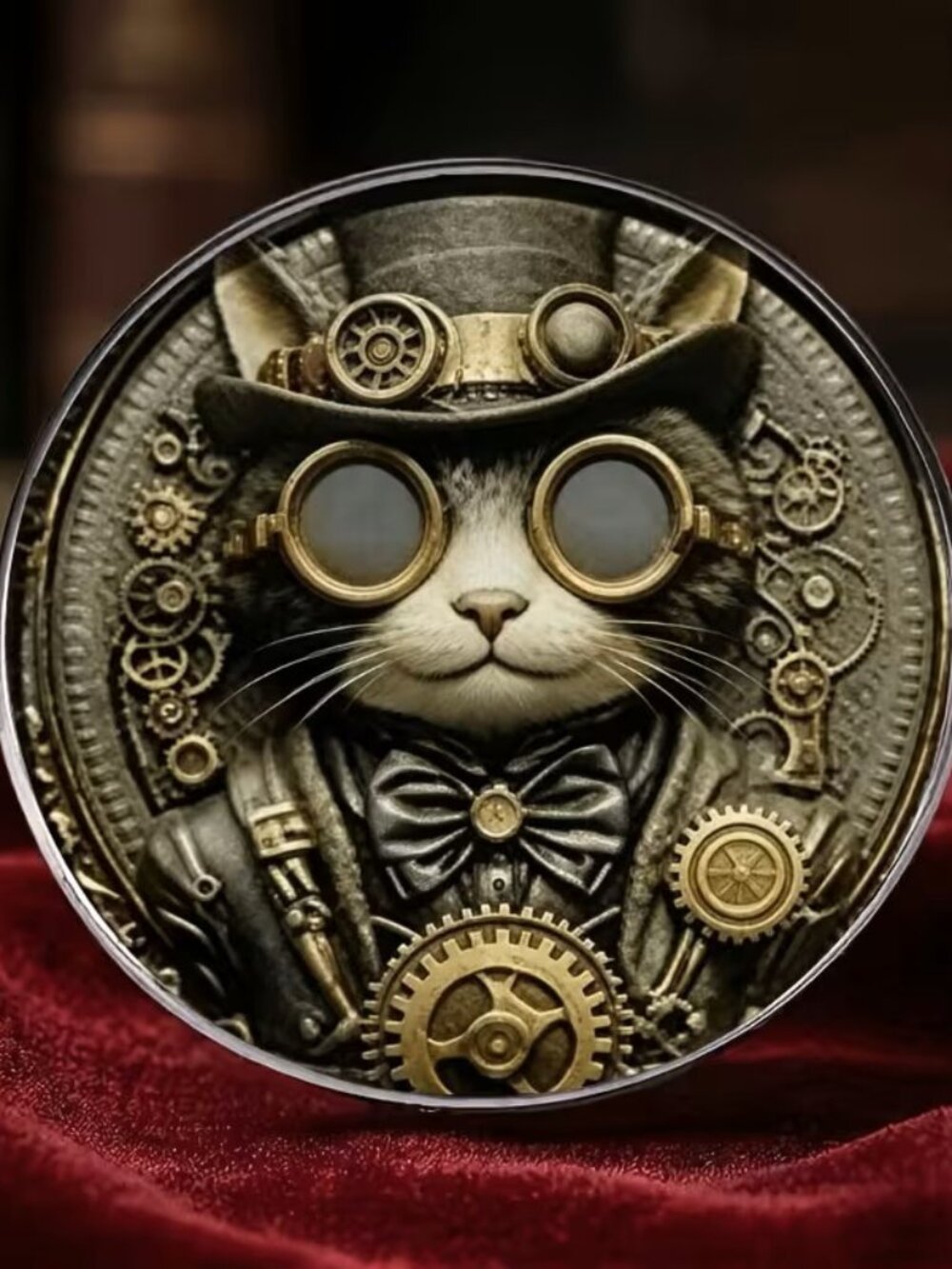 Mechanical Steam Punk Cat Pattern Enamel Pin Z155